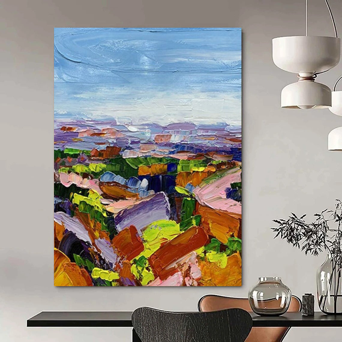 “Colorful Landscape Panorama” - Impressionistic Abstract Landscape Painting On Canvas DS276