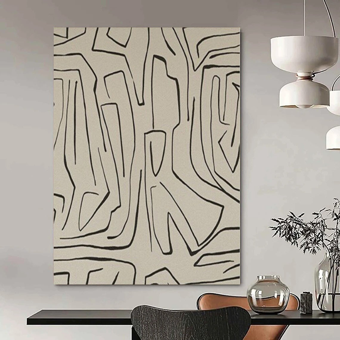 Black and Beige with Intricate Lines "Earth’s Veins" Abstract Painting On Canvas PS1139