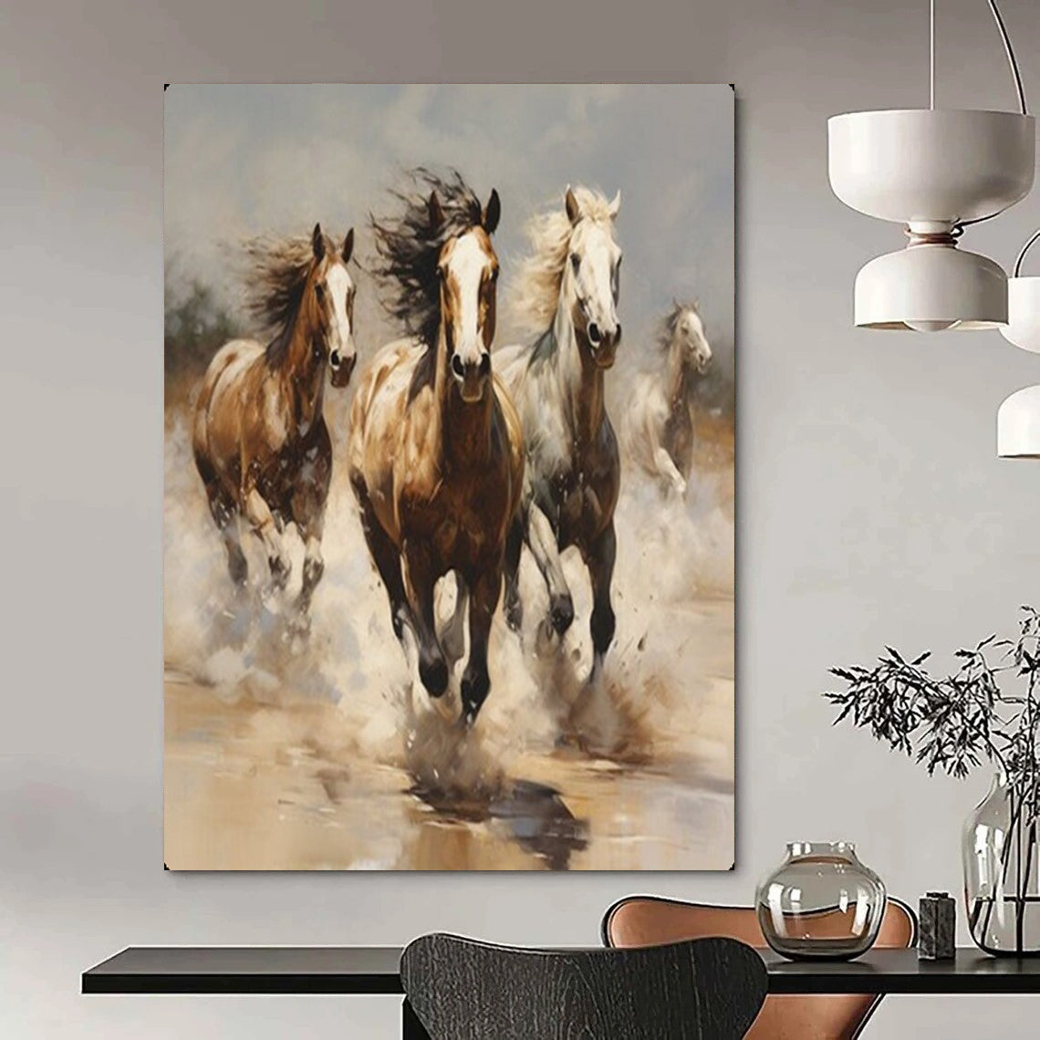 Galloping Horses in Earth Tones, Remington - Style Energy, Animal Painting On Canvas PT2131
