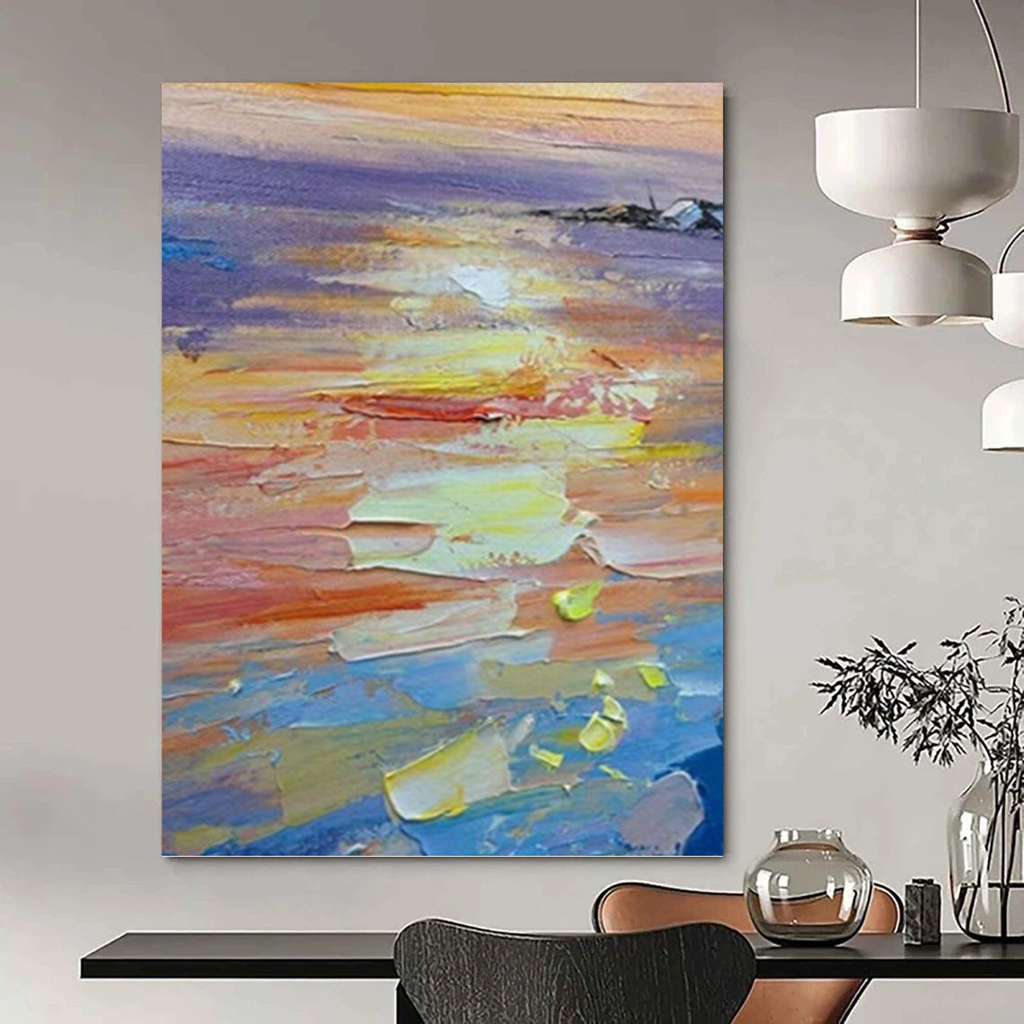 “Impasto Sunset Seascape” - Impasto Landscape Painting On Canvas PT1040