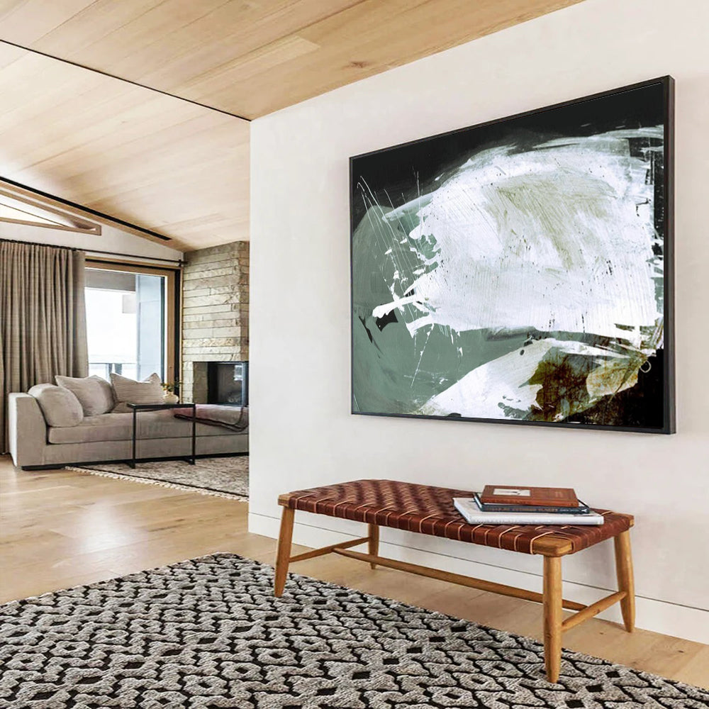 “Dynamic White and Green Abstract” - Expressive Abstract Painting On Canvas PT133