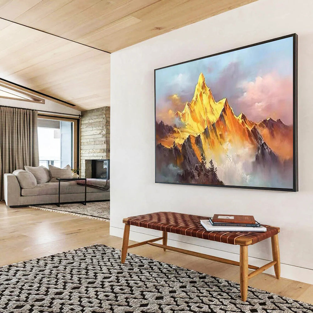 “Sunset - Glow Golden Mountain” - Impressionistic Landscape Painting On Canvas PT1557