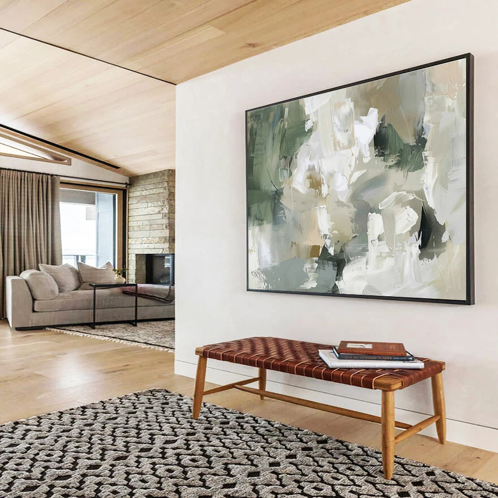 Green & Beige Abstract Fusion Painting On Canvas DKS045