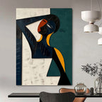 “Geometric Figure in Green & Blue” - Cubist, Figure Painting On Canvas PT1466