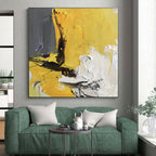 “Yellow - Grey Abstract Textures” - Contemporary Abstract Painting On Canvas PS0295