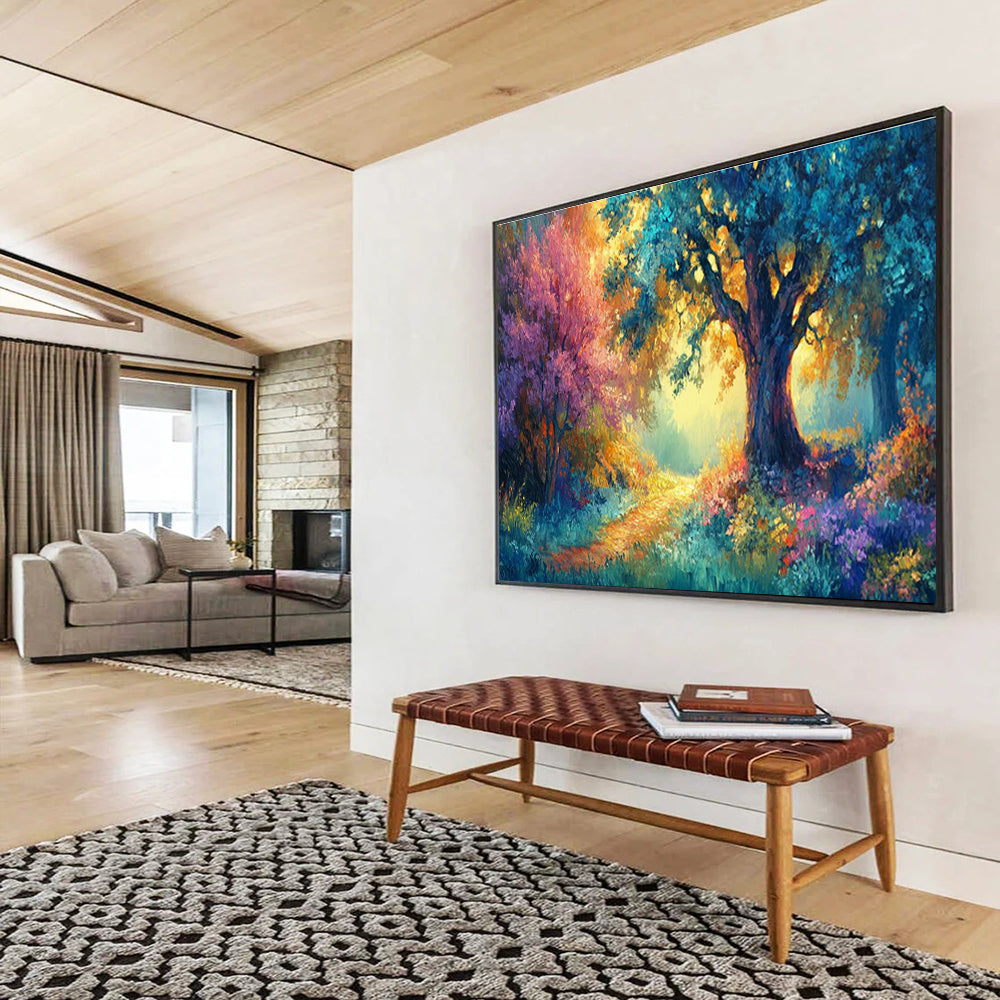 “Enchanted Forest Path” - Colorful Landscape, Fantasy Forest Oil Painting On Canvas DKS697