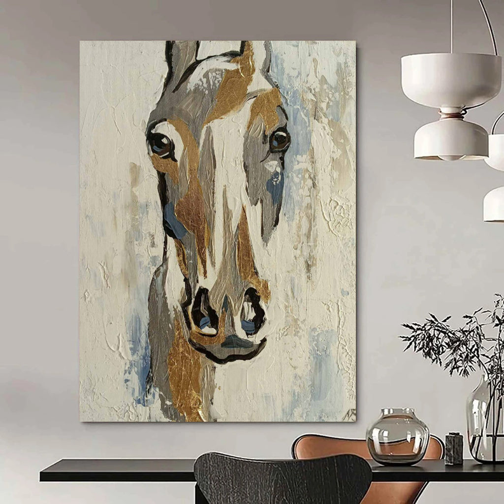 “Abstract Horse in Earth and Blue Tones” - Textured Acrylic Painting On Canvas PT2186