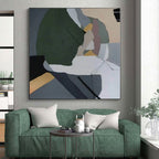 “Green - Grey - White Abstract Geometric Forms” - Subtle Abstract Painting On Canvas PS0350