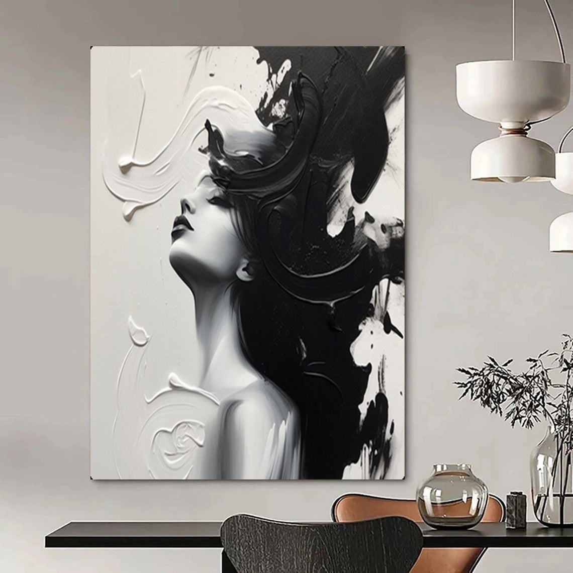 Monochrome Grace Black & White Abstract Female, Painting On Canvas PT2143