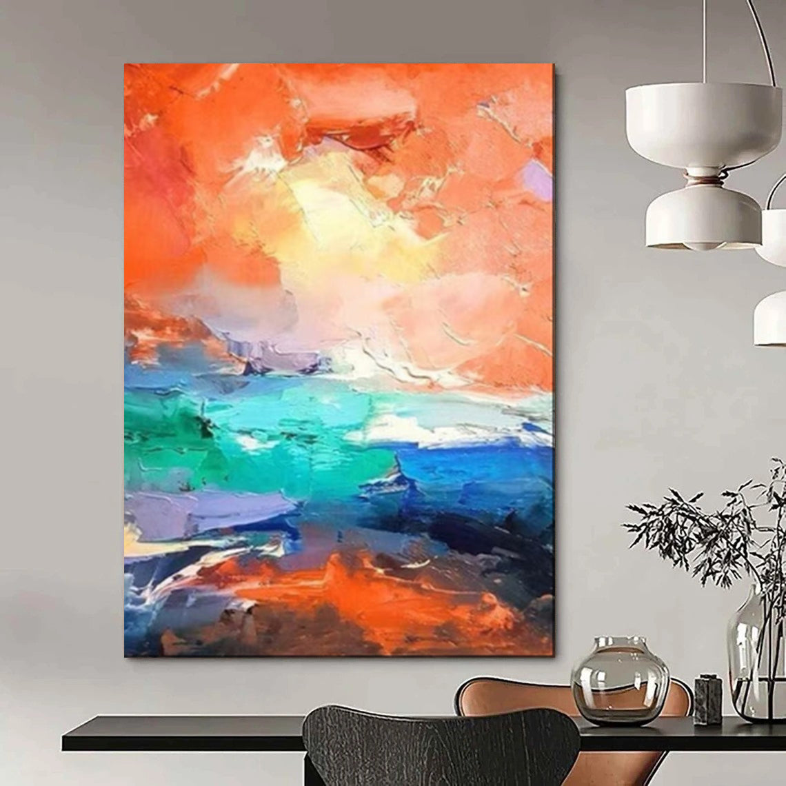 Vibrant Orange - Blue Abstract, Expressionistic Wave, Kandinsky - Inspired, Painting On Canvas PT2114