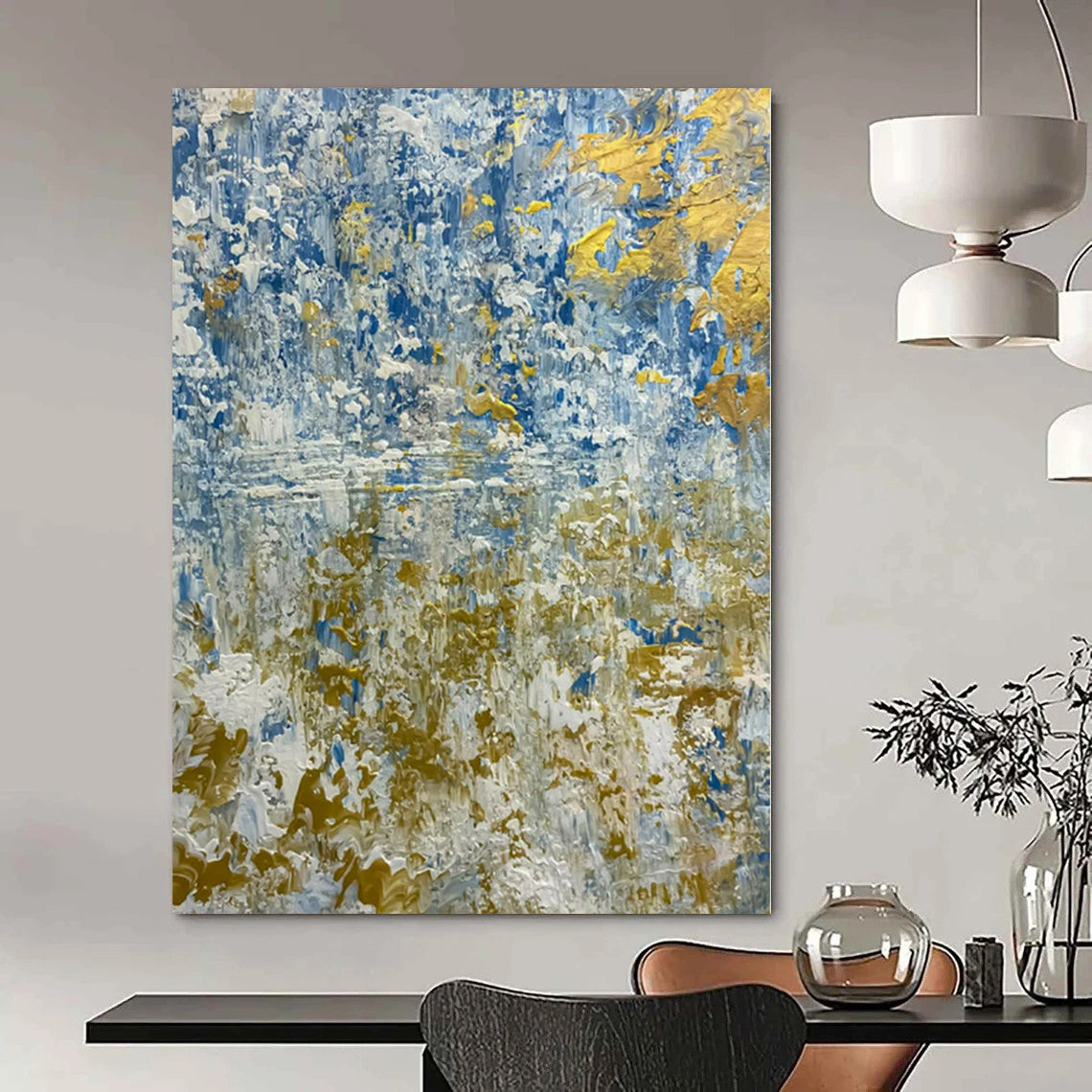 Blue and Gold Textured Blend - Abstract Impasto Waves Painting On Canvas PS1224