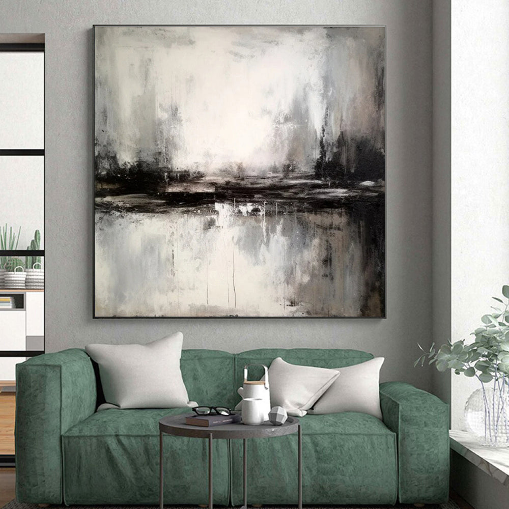 Monochrome Textured Landscape, "Moonlit Marsh" – Abstract Landscape Painting On Canvas PS0913