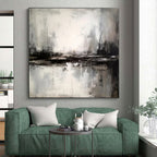 Monochrome Textured Landscape, "Moonlit Marsh" – Abstract Landscape Painting On Canvas PS0913