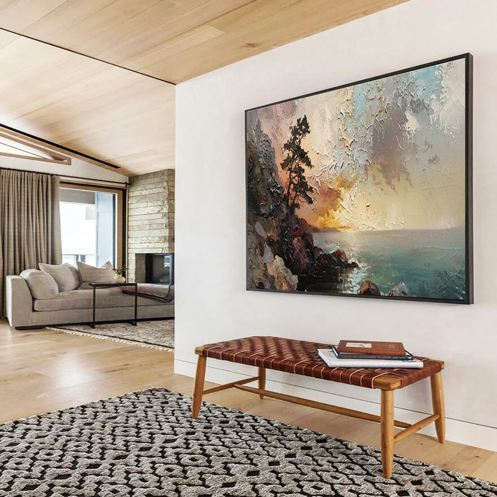 “Coastal Sunset Cliff” - Impasto Seascape Painting On Canvas DKS463