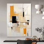 Beige, Orange, Black, White with Geometric Lines "Structured Energy" Abstract Painting On Canvas PS1461