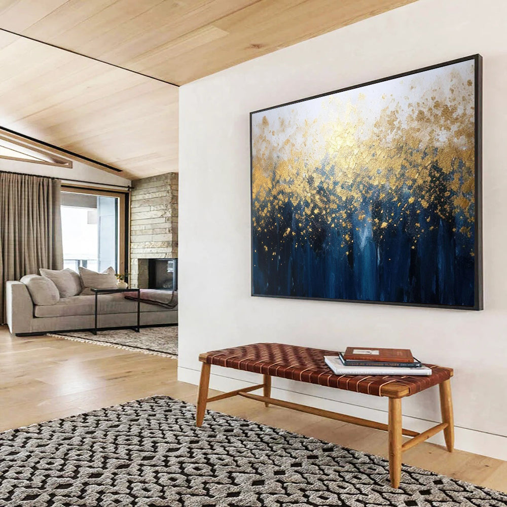 “Gilded Forest in Blues and Golds” - Magical Landscape Painting On Canvas PT048