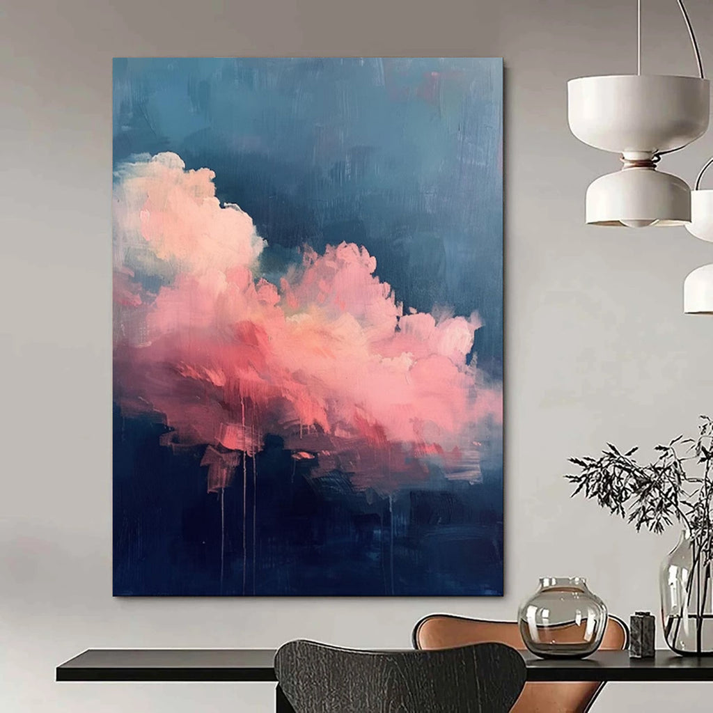 “Pink - Blue Cloudscape with Drips” - Abstract Cloud Painting On Canvas PT1976
