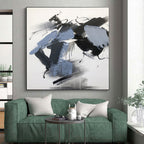 “Black - Gray - Blue Dynamic Shapes” - Black, Gray, Blue Abstract Painting On Canvas PS0498