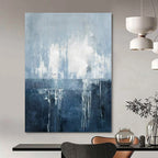 Blue, Gray and White with Flowing Drips "Oceanic Drift" Abstract Painting On Canvas PS1138