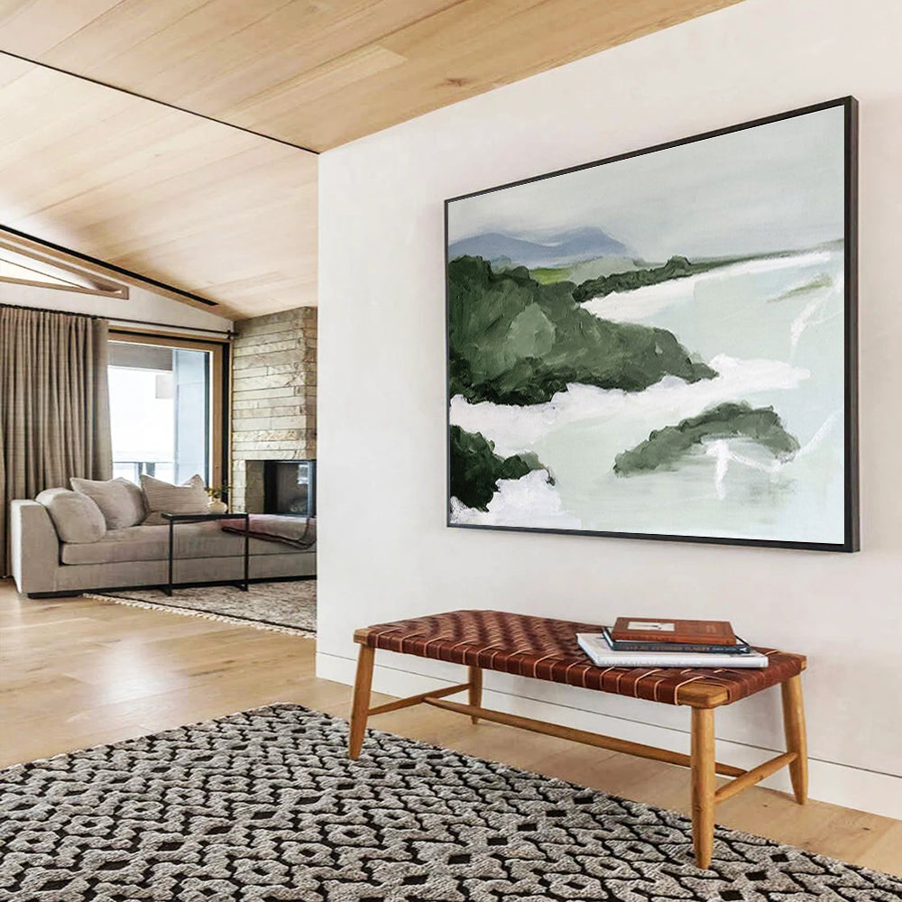 “Green Coastal Landscape Abstract” - Landscape Abstract Painting, Suitable for Beach House & Bedroom DKS603