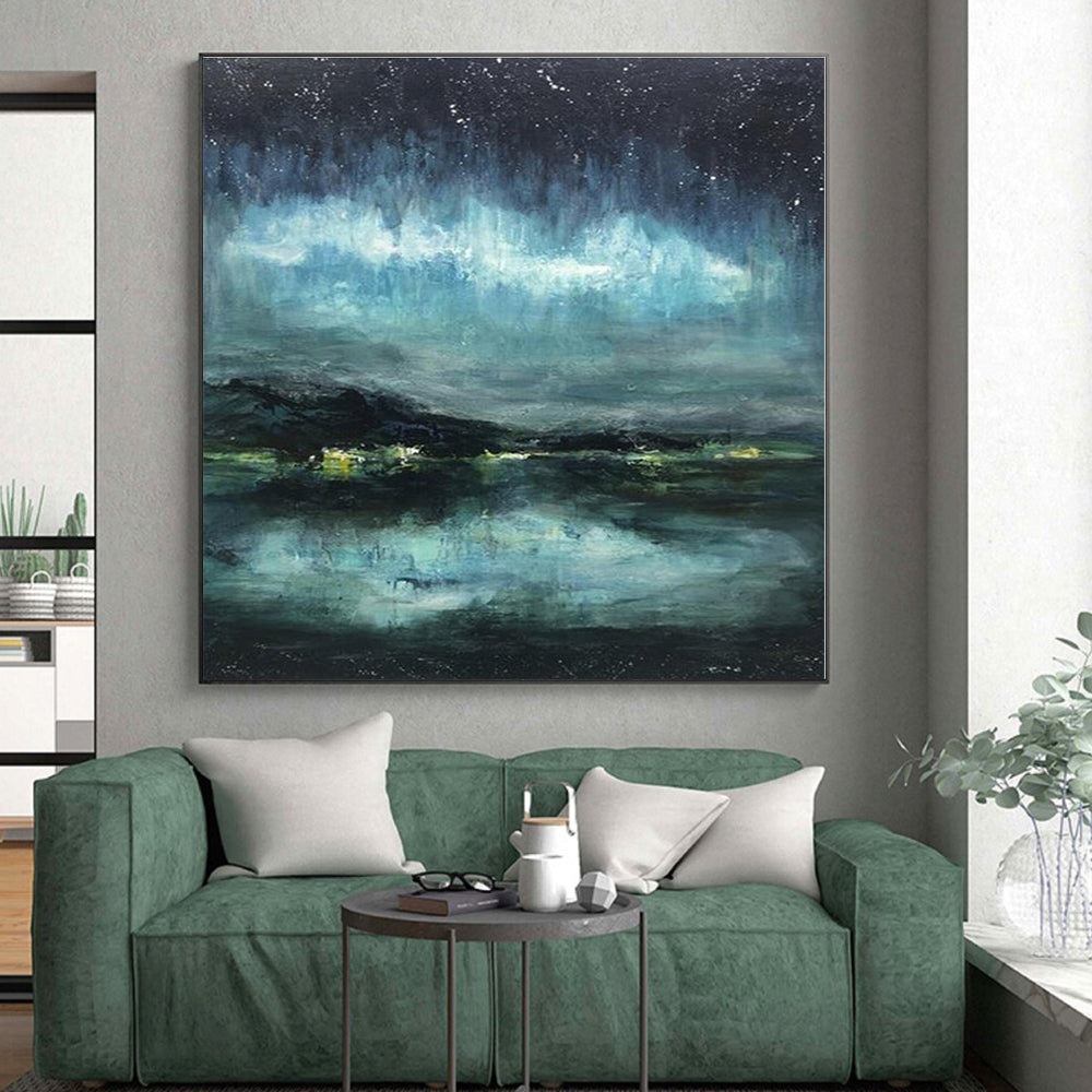 “Night Sky & Aurora Abstract” - Abstract Landscape Painting On Canvas PS0417