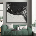 “Black - White Textured Waves” - Black, White Abstract Impasto Painting On Canvas PS0735