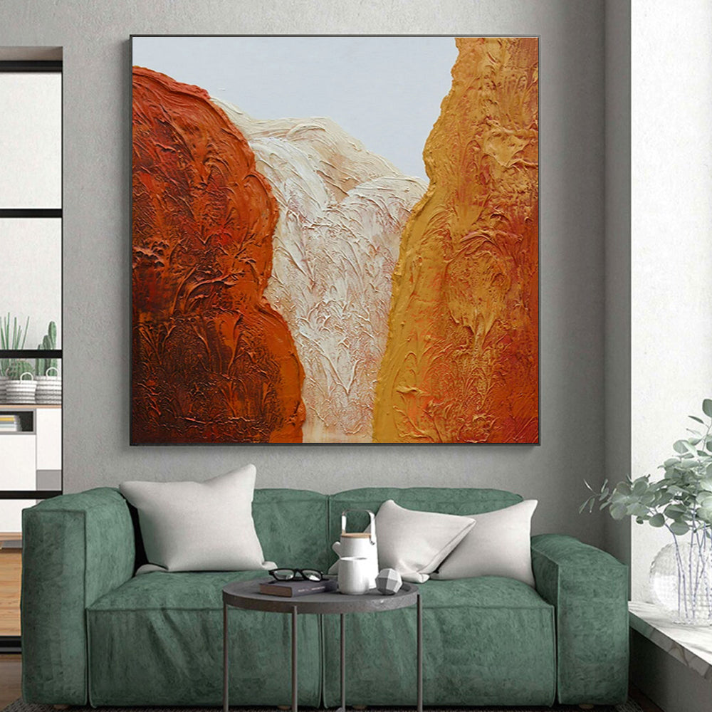 “Textured Mountain Peaks” - Orange, Red, Beige Abstract Landscape Painting On Canvas PS0648