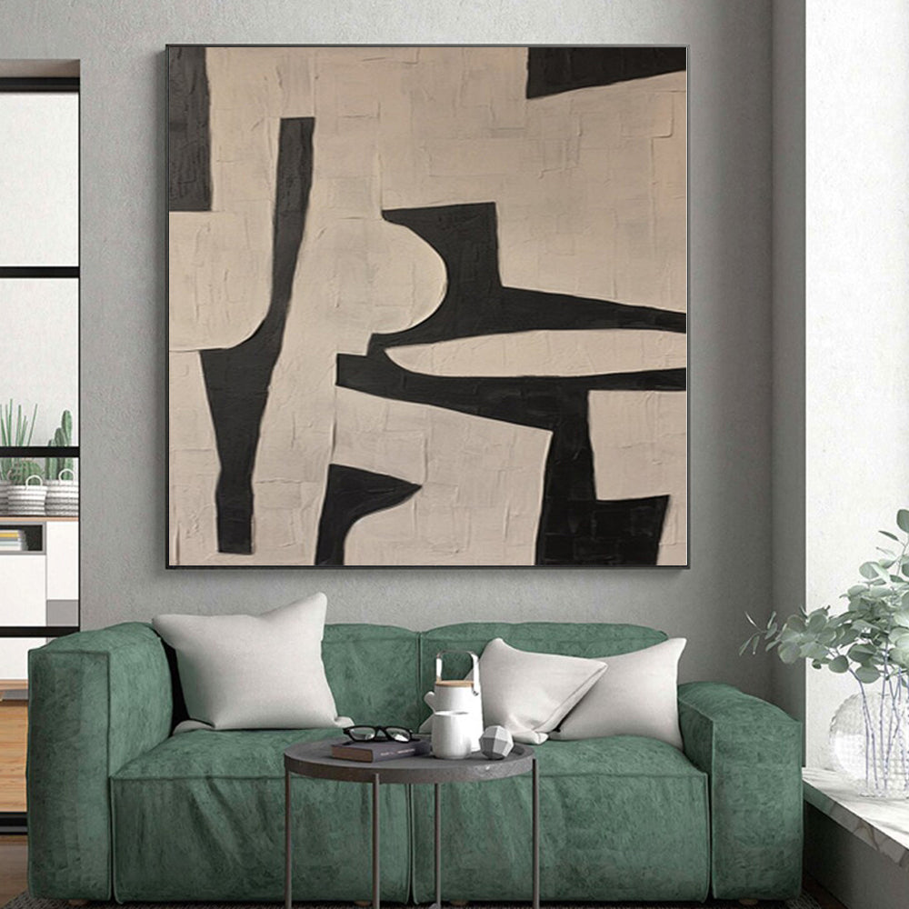 “Black - White Geometric Abstract” - Minimalist Abstract Painting On Canvas PS0098