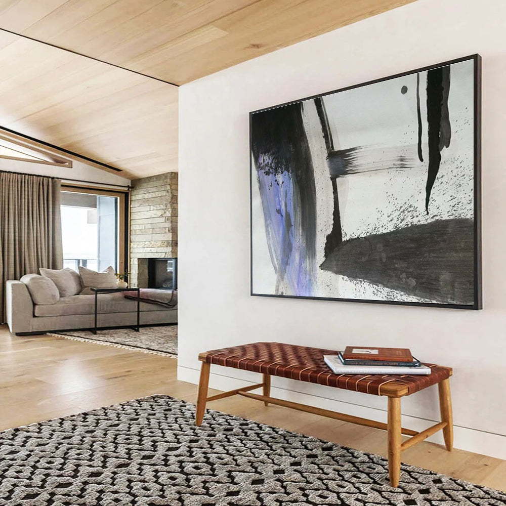 “Black, Gray, and Purple Abstract” - Abstract Ink Painting On Canvas DKS852