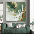 “Green - Gold - White Abstract” - Nature - Inspired Abstract Painting On Canvas PS0088