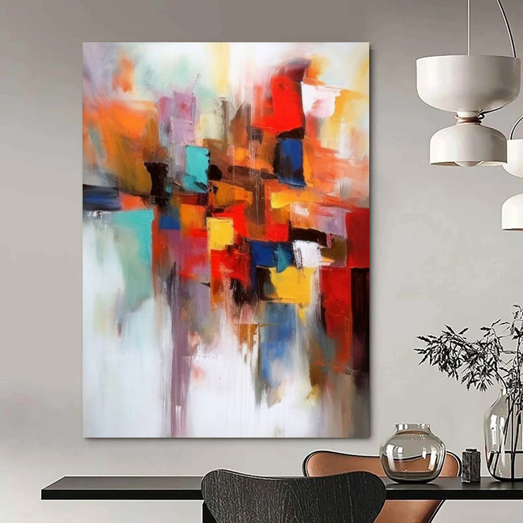 Colorful Block Abstract, "Vibrant Fusion" – Abstract Cubist - Inspired On Canvas PS0925