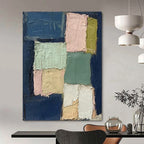 “Pastel Squares on Navy” - Minimalist Abstract Painting On Canvas DS013