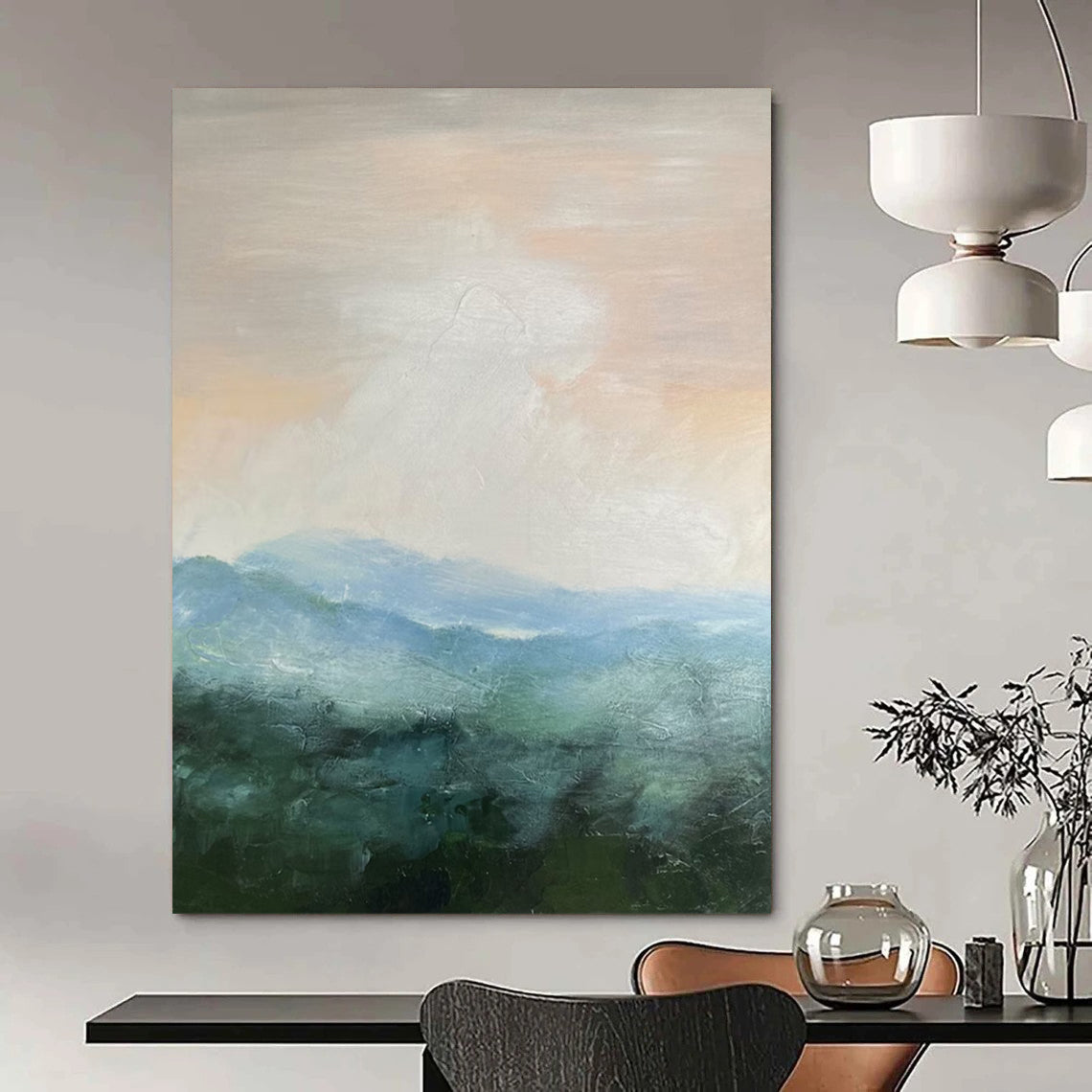 “Soft Pink - Blue Mountainscape” - Impressionistic Landscape Painting On Canvas DS010