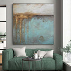 “Rustic Blue - Brown” - Blue, Brown, Beige Abstract Textured Painting On Canvas PS0629