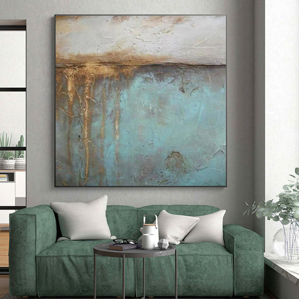 “Rustic Blue - Brown” - Blue, Brown, Beige Abstract Textured Painting On Canvas PS0629