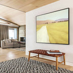 “Golden Field Path” - Yellow, Brown & Purple Landscape, Realist Oil Painting On Canvas DKS742