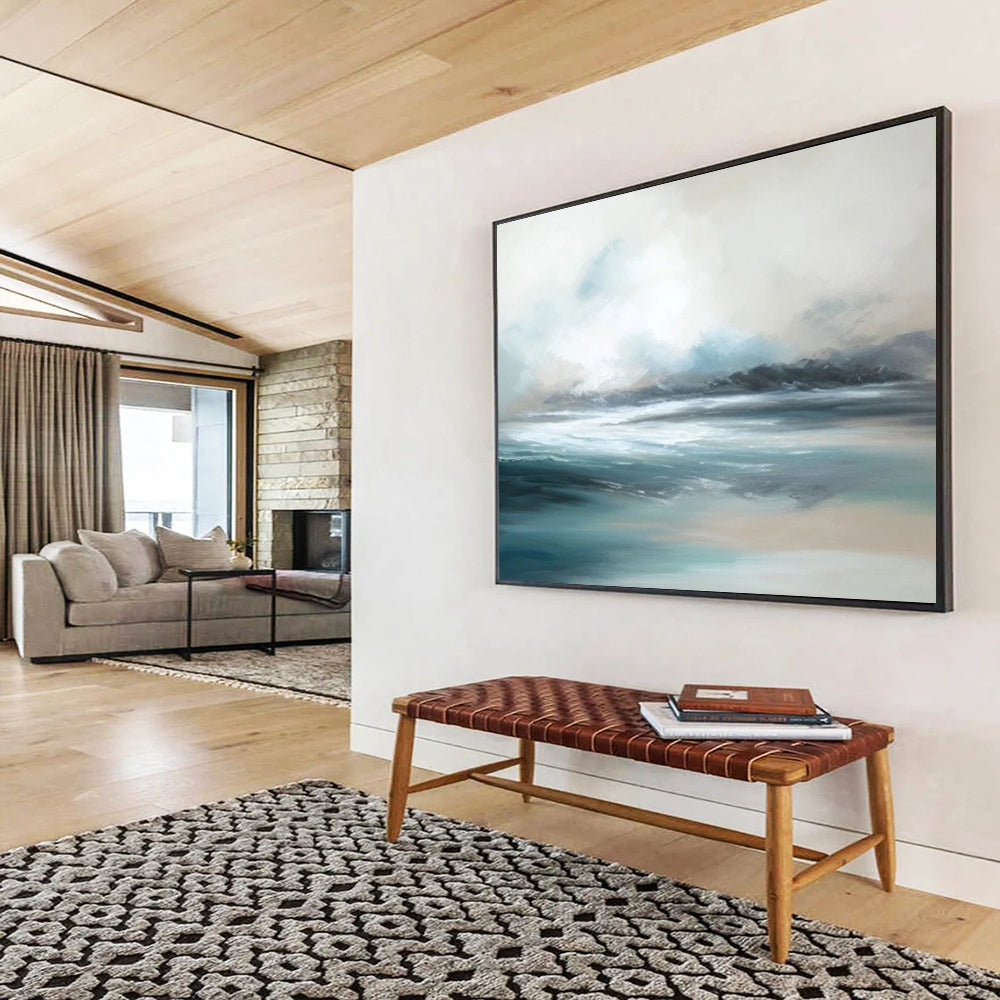 “Misty Sea Horizon in Blues and Grays” - Minimalist Seascape Painting On Canvas PT047