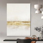 “White and Gold Minimalist Stripes” - Abstract, Metallic - Accented Painting On Canvas PT1538