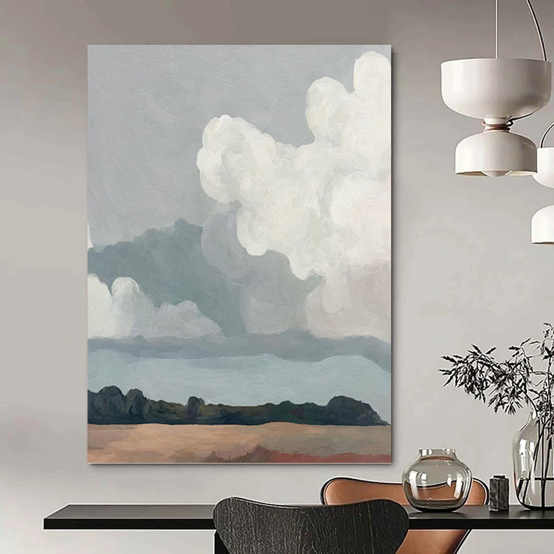 “Simple Skies & Plains” - Gray, White, Minimalist Landscape Painting On Canvas PT1463
