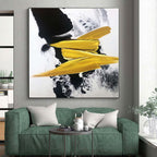 “Black - Yellow Abstract Bold Strokes” - Geometric Abstract Painting On Canvas PS0303