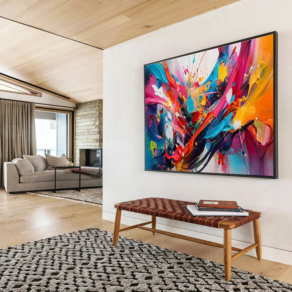 “Explosive Color Fusion” - Bold Rainbow Abstract, Dynamic Acrylic Splatter Painting On Canvas DKS690