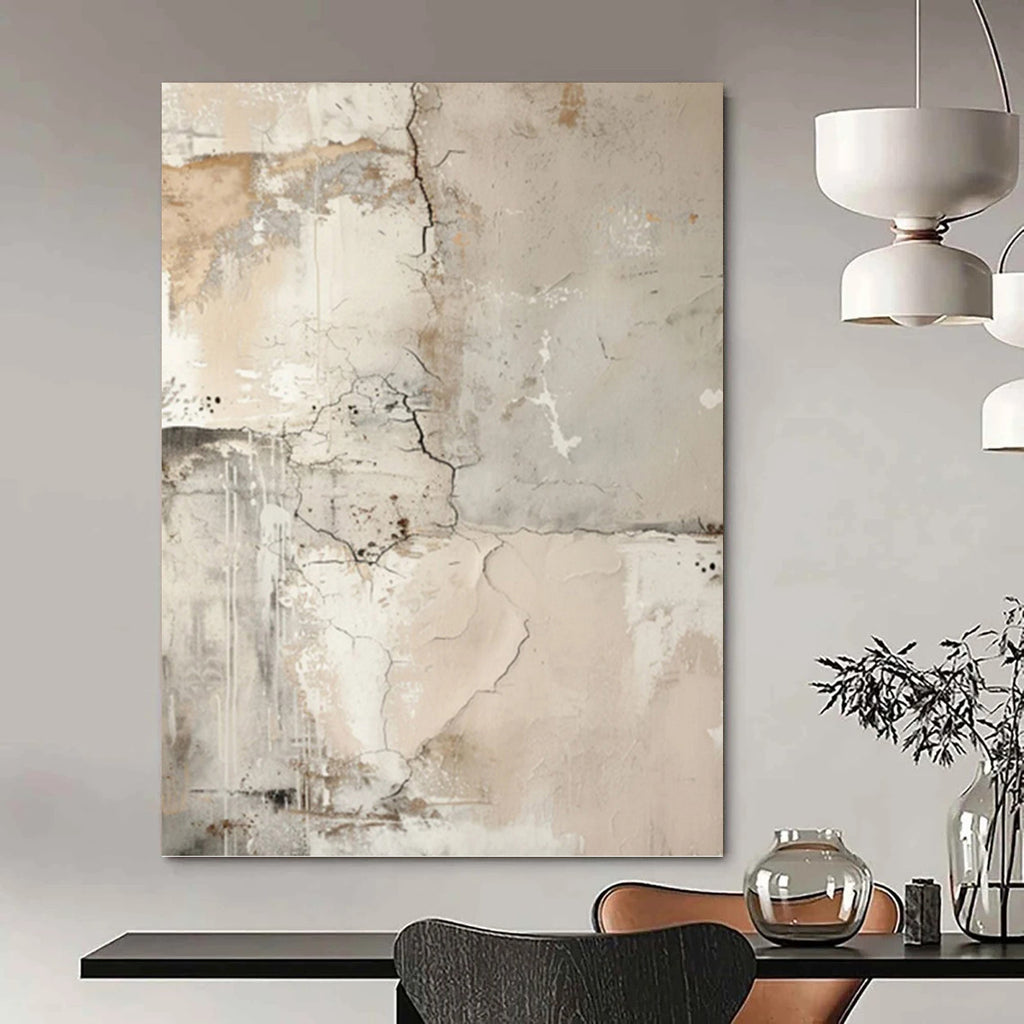 “Neutral - Toned Cracked Abstract” - Textured Abstract Painting On Canvas PT1251