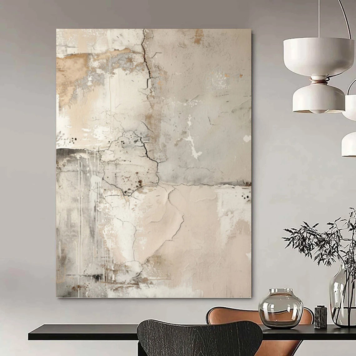 “Neutral - Toned Cracked Abstract” - Textured Abstract Painting On Canvas PT1251