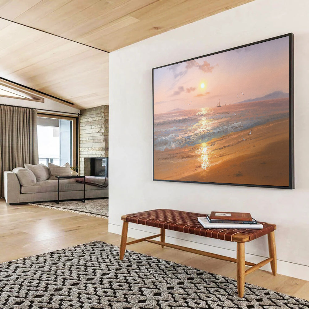 “Orange - Pink Sunset Seaside” - Impressionistic Landscape Painting On Canvas PT269
