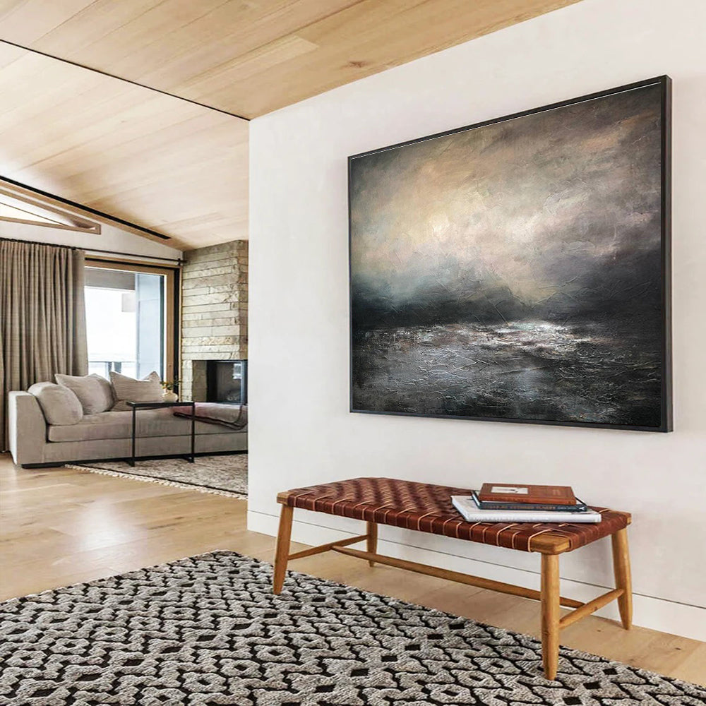 “Dark Sea Storm” - Gray, Black & Brown Seascape, Impressionistic Oil Painting On Canvas DKS781
