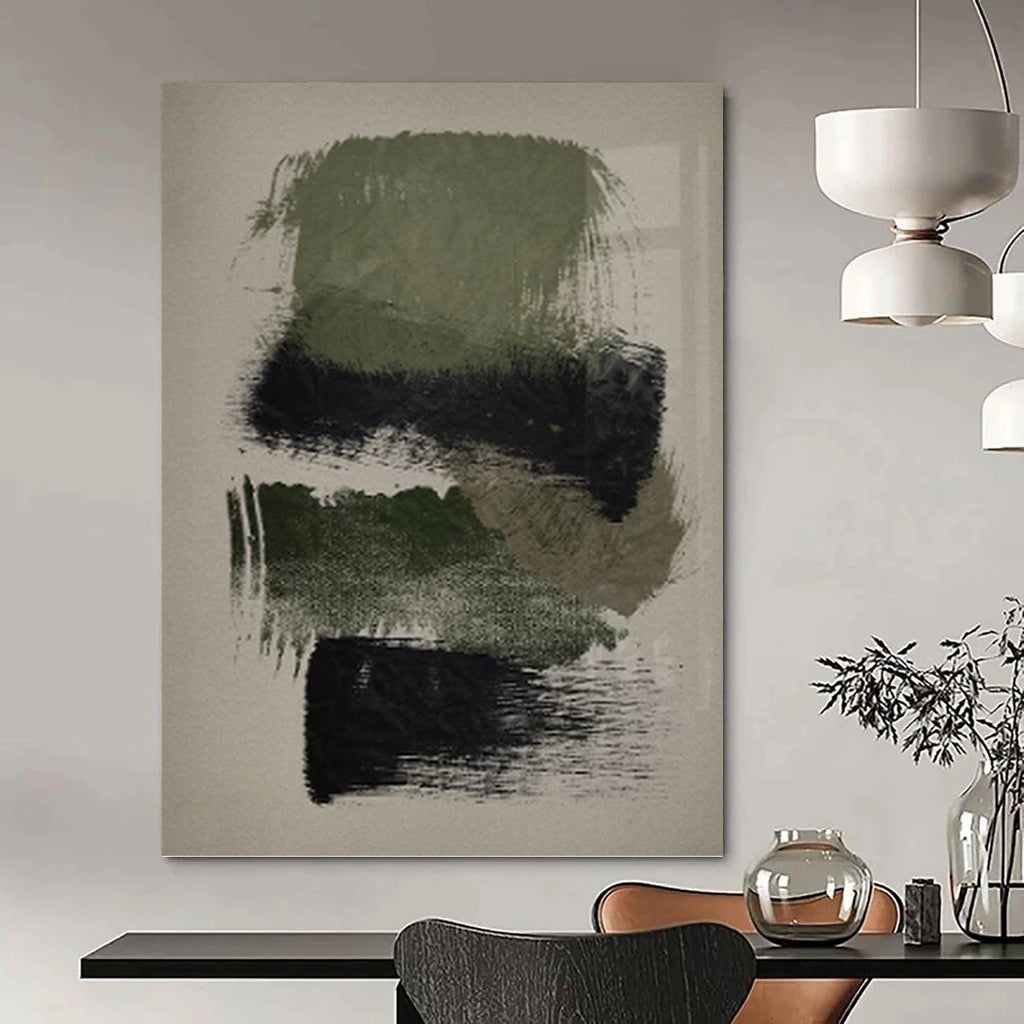 “Green - Black Abstract” - Minimalist Abstract Painting On Canvas PT1358