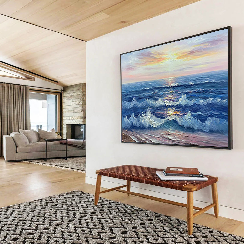 “Sunset Sea Waves” - Impressionistic Seaside Painting On Canvas PT218