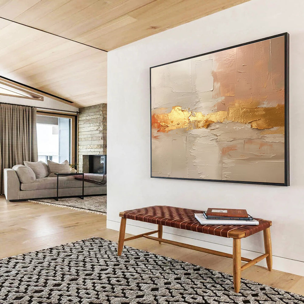 “Blush and Gold Abstract Textures” - Textured Abstract Painting, Fits Bedroom & Dressing Room DKS617