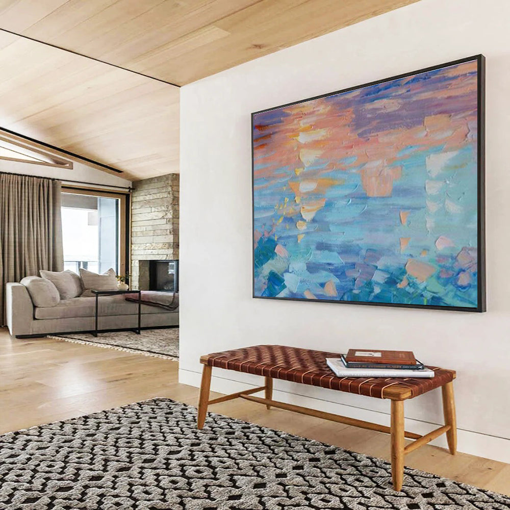 Sunset Reflections - Abstract Sunset & Sea Oil Painting, Great for Dining Room & Study DKS662