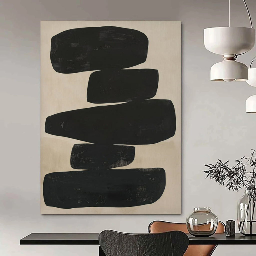Stacked Black Shapes, "Black Monoliths" – Abstract Geometric Painting On Canvas PS0936